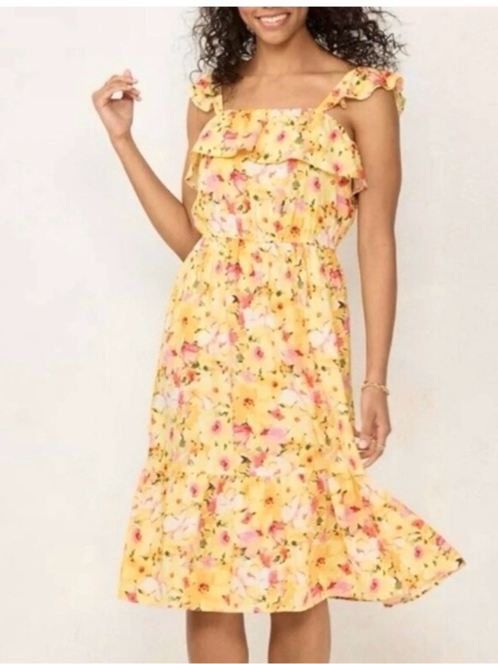 LC Lauren Conrad Yellow Floral Ruffle Midi Dress - Summer Sundress size XXL